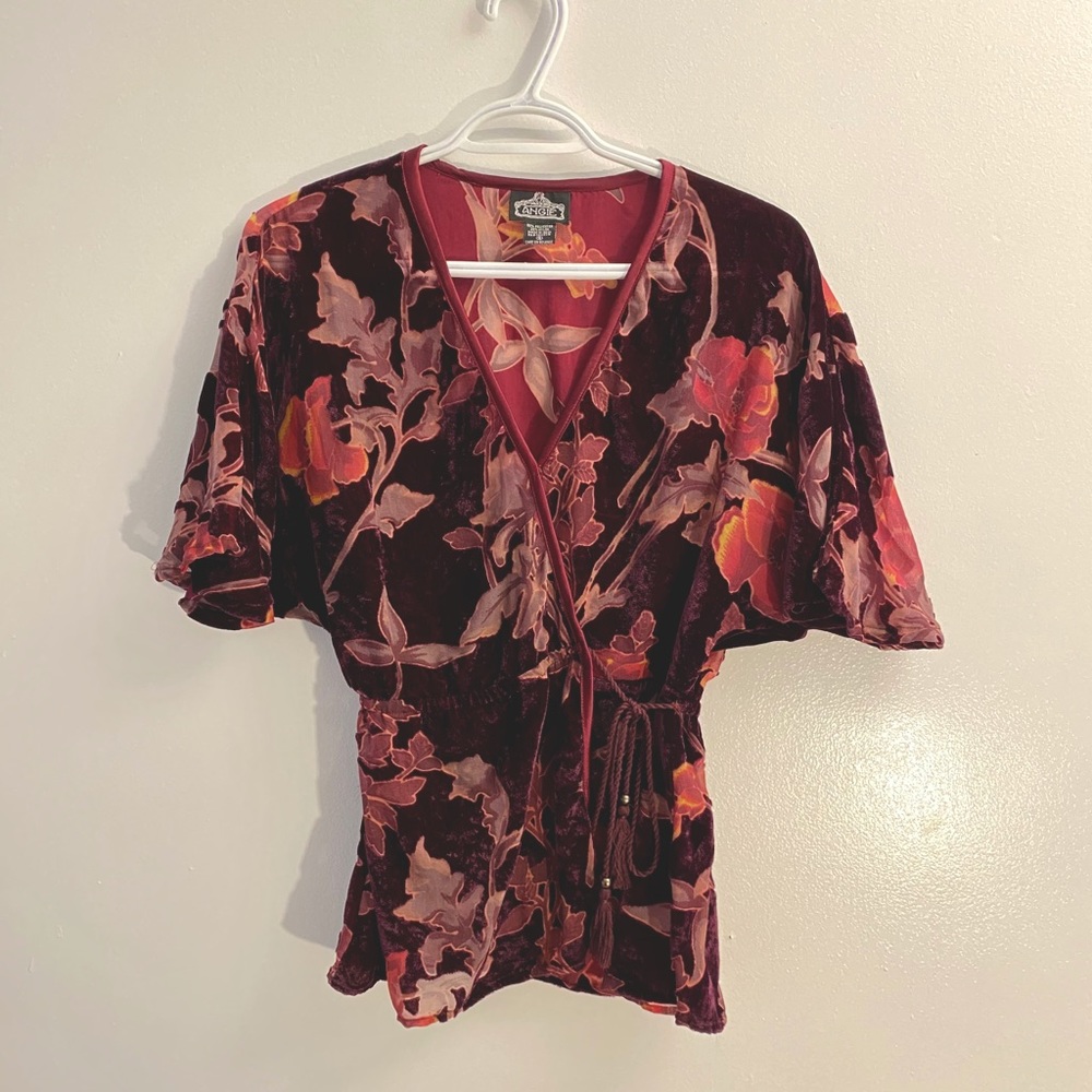 Velvet Floral Wrap-Around Top
